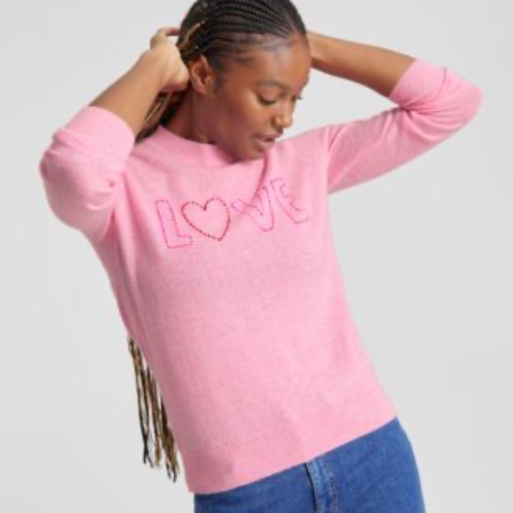 Charter Club 100% Cashmere LOVE Valentines Pink Sweater XS NWT PRICE FIRM